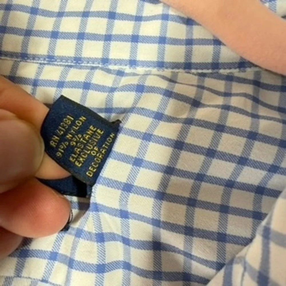 Polo Ralph Lauren Performance Gingham Button Down Shirt Blue White Mens Small